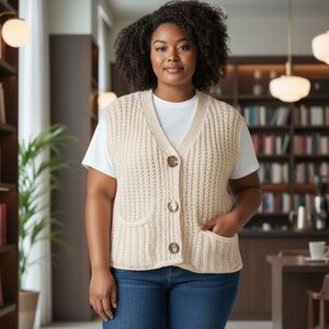 NWT Size M Women's Sleeveless Cropped Cardigan Sweater – Beige